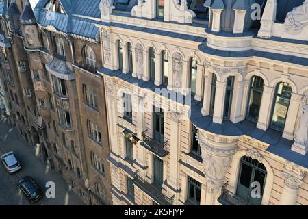 Jugendstil-Architektur - Gebäudefassade der Stadt Riga Stockfoto