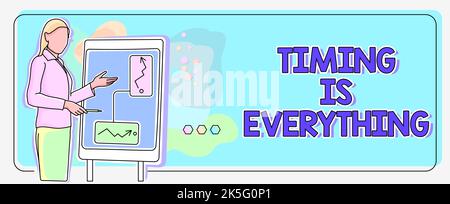 Textunterschrift mit der Darstellung von Timing is Everything. Es ist jetzt schnell und präzise, Termine einzuhalten Stockfoto