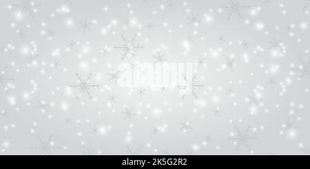 Schneefall auf weißem Hintergrund. Winter Schneeflocken trendy Vektor Hintergrund. Strahlender Schnee mit weihnachtlicher Kulisse. Karte oder Banner mit Flocken Konfetti Stock Vektor