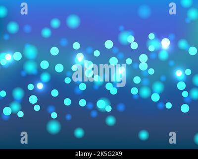 Festlicher blauer Bokeh-Hintergrund. Urlaub glühende farbige Lichter mit Funkeln. Unscharfes, helles, abstraktes Bokeh auf dem Himmelshintergrund. Festliche defokussed Lichter Stock Vektor