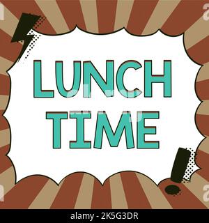 Text mit Inspiration zur Mittagszeit. Business Overview Essen in der Mitte des Tages nach dem Frühstück und vor dem Abendessen Stockfoto