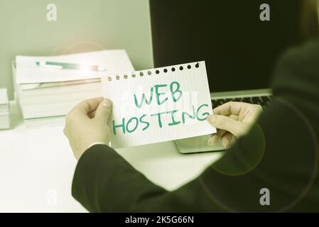 Textüberschrift mit Web-Hosting. Geschäftsansatz Unternehmen, die den Zugriff auf einen Server ermöglichen, um Daten auf einer Website zu speichern Stockfoto