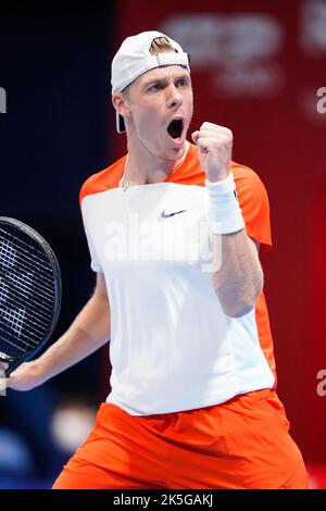 Tokio, Japan. 7. Oktober 2022. Denis Shapovalov (CAN), 7. Oktober 2022 - Tennis : Einzel-Viertelfinale zwischen Denis Shapovalov (CAN) 2-0 Borna Coric (CRO) im Ariake Colosseum während der Rakuten Japan Open Tennis Championships 2022 in Tokio, Japan. Quelle: SportsPressJP/AFLO/Alamy Live News Stockfoto