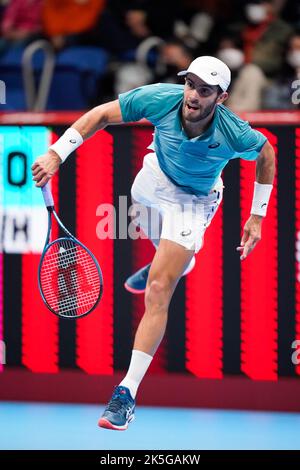 Tokio, Japan. 7. Oktober 2022. Borna Coric (CRO), 7. Oktober 2022 - Tennis : Einzelquartalsspiel zwischen Denis Shapovalov (CAN) 2-0 Borna Coric (CRO) im Ariake Colosseum während der Rakuten Japan Open Tennis Championships 2022 in Tokio, Japan. Quelle: SportsPressJP/AFLO/Alamy Live News Stockfoto