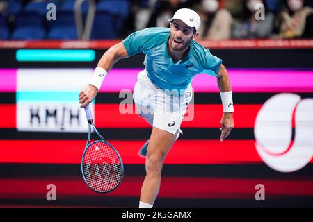 Tokio, Japan. 7. Oktober 2022. Borna Coric (CRO), 7. Oktober 2022 - Tennis : Einzelquartalsspiel zwischen Denis Shapovalov (CAN) 2-0 Borna Coric (CRO) im Ariake Colosseum während der Rakuten Japan Open Tennis Championships 2022 in Tokio, Japan. Quelle: SportsPressJP/AFLO/Alamy Live News Stockfoto