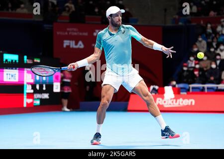 Tokio, Japan. 7. Oktober 2022. Borna Coric (CRO), 7. Oktober 2022 - Tennis : Einzelquartalsspiel zwischen Denis Shapovalov (CAN) 2-0 Borna Coric (CRO) im Ariake Colosseum während der Rakuten Japan Open Tennis Championships 2022 in Tokio, Japan. Quelle: SportsPressJP/AFLO/Alamy Live News Stockfoto