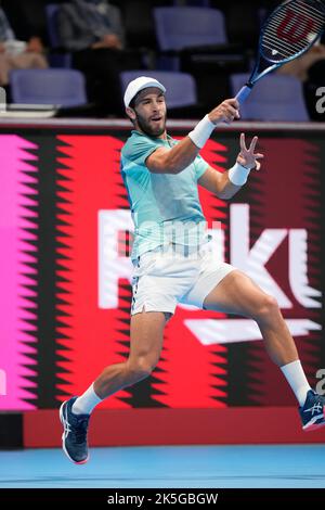 Ariake Colosseum, Tokio, Japan. 7. Oktober 2022. Borna Coric (CRO), 7. OKTOBER 2022 - Tennis : Rakuten Japan Open Tennis Championships 2022 Männer Einzel Viertelfinale im Ariake Colosseum, Tokio, Japan. Quelle: Naoki Morita/AFLO SPORT/Alamy Live News Stockfoto