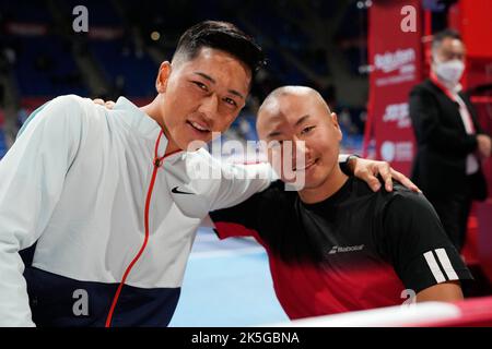 Ariake Colosseum, Tokio, Japan. 7. Oktober 2022. Yudai Kawai & Tokito Oda (JPN), 7. OKTOBER 2022 - Rollstuhltennis : Rakuten Japan Open Wheelchair Championship Championships 2022 Men's Doubles Final match at Ariake Colosseum, Tokyo, Japan. Quelle: Naoki Morita/AFLO SPORT/Alamy Live News Stockfoto