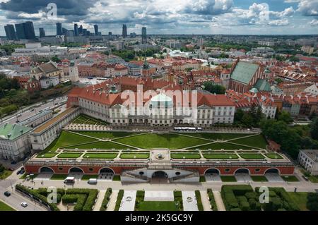 Warschauer Königsschloss, Luftaufnahme. Stockfoto