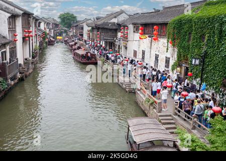 Suzhou, Jiangsu, China. Shantang Kanal, einem beliebten Reiseziel. Stockfoto
