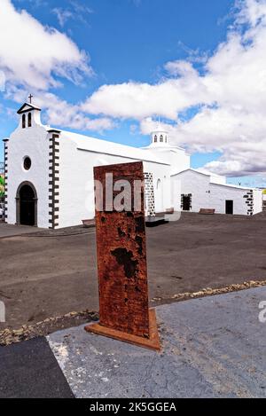 Die katholische Kirche Ermita de los Dolores in Mancha Blanca auf Lanzarote beherbergt das Heiligtum des schutzpatrons der Insel Dolores. Lanzarote Island, Kanarische Inseln Stockfoto