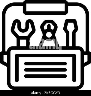 Umrissvektor für Schlüsselbox-Symbol. Kit öffnen. Hammer-Ausrüstung Stock Vektor