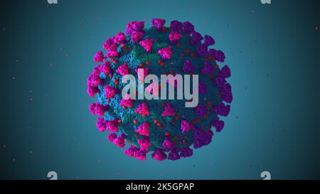 Coronavirus-Partikel, Abbildung. SARS-CoV-2 ist ein umhülltes RNA-Virus (Ribonukleinsäure). Innerhalb der Membran befinden sich Spike-Proteine, Membranproteine und Hüllproteine. SARS-CoV-2 verursacht die Atemwegsinfektion Covid-19, die zu einer tödlichen Lungenentzündung führen kann. Stockfoto