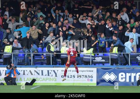 Hartlepool, Großbritannien. 05. Oktober 2022. Owen Moxon von Carlisle United feiert den Ausgleich für Carlisle United während des Spiels der Sky Bet League 2 zwischen Hartlepool United und Carlisle United am Samstag, 8.. Oktober 2022, im Victoria Park, Hartlepool. (Kredit: Scott Llewellyn | MI Nachrichten) Kredit: MI Nachrichten & Sport /Alamy Live Nachrichten Stockfoto