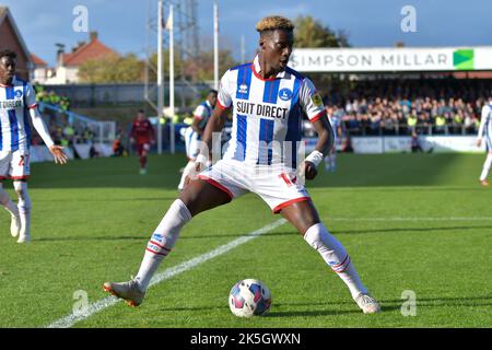 Hartlepool, Großbritannien. 05. Oktober 2022. /De/h18during das Spiel der Sky Bet League 2 zwischen Hartlepool United und Carlisle United im Victoria Park, Hartlepool, am Samstag, den 8.. Oktober 2022. (Kredit: Scott Llewellyn | MI Nachrichten) Kredit: MI Nachrichten & Sport /Alamy Live Nachrichten Stockfoto