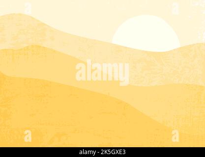 Eine abstrakte Wüstenlandschaft aus rollendem Sand und Sonne, in einem Schnitt-Papier-Stil mit Texturen Stock Vektor
