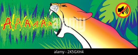 Knurrender Puma auf dem Hintergrund des Dschungels Stock Vektor