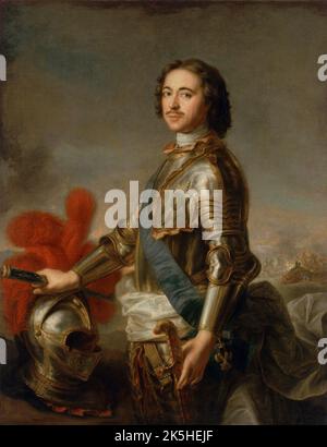 Peter I. (1672 – 1725), bekannt als Peter der große, Monarch von Russland, der es modernisierte und zu einer europäischen Macht machte. Er regierte von 1682 bis 1721 das Zarenreich und danach das Russische Reich bis zu seinem Tod 1725.Gemälde von Jean-Marc Nattier. Stockfoto