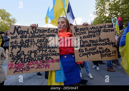 Die Mobilisierung zur Unterstützung des ukrainischen Volkes mobilisiert in Paris trotz des guten Willens des Veranstalters JP Pasternak nicht so sehr Stockfoto