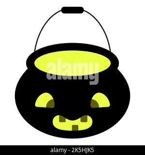 Ein Topf für Süßigkeiten. Silhouette. Ein Eimer in Form eines toothy Kürbis. Trick or Treat. Vektorgrafik. Isolierter weißer Hintergrund. Halloween Stock Vektor