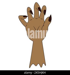 Der Stumpf der Hand eines toten Mannes. Gebogene Finger mit scharfen Krallen. Farbige Vektordarstellung. Isolierter weißer Hintergrund. Cartoon-Stil. Halloween Stock Vektor