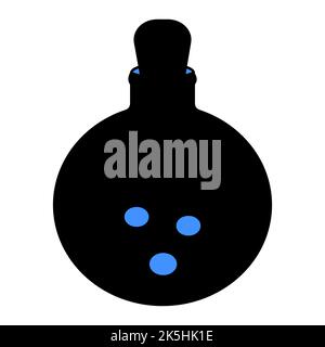 Eine Flasche Zaubertrank. Silhouette. Vektorgrafik. Isolierter weißer Hintergrund. Ein wunderbares Getränk. Hexenabkochung in einer runden Flasche. Stock Vektor