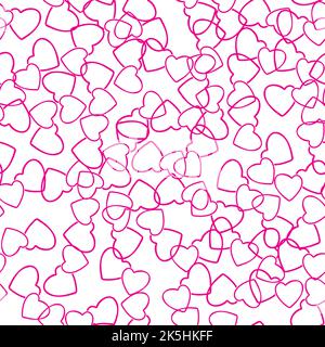 Zwei Herzen nahtloses Muster. Rosafarbene Herzsymbole, die zufällig auf weißem Hintergrund platziert werden. Liebe Verpackung Textur für Valentinstag Geschenk oder Gruß Stock Vektor