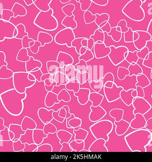 Zwei Herzen nahtloses Muster. Weiße Herzsymbole, die zufällig auf rosa Hintergrund platziert werden. Romantische Wrapping Textur für Valentinstag Geschenk oder gree Stock Vektor