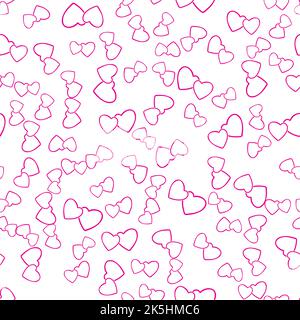 Zwei Herzen nahtloses Muster. Rosafarbene Herzsymbole, die zufällig auf weißem Hintergrund platziert werden. Stilisierte Textur für Valentinstag Verpackung oder Grußkarte Stock Vektor