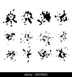 Tintenabzüge von Ringelblumenblättern. Schwarze inky Blots Kollektion. Handgefertigtes Set aus formlosen Abdrücken, Flecken, Spritzern und Flecken. Dekorative Elemente Stock Vektor