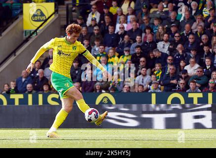 Norwich, Großbritannien. 08. Oktober 2022. Josh Sargent von Norwich City in Aktion während des Sky Bet Championship-Spiels zwischen Norwich City und Preston North End in der Carrow Road am 8. 2022. Oktober in Norwich, England. (Foto von Mick Kearns/phcimages.com) Credit: PHC Images/Alamy Live News Stockfoto