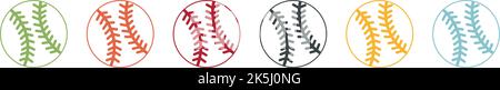 Gruppe von farbigen Baseballsport-Symbolen Stock Vektor