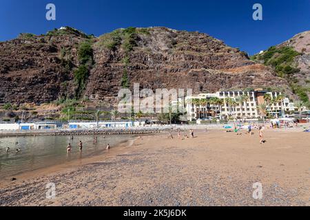 Sandstrand von Calheta, Madeira, Portugal Stockfoto