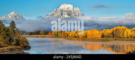Mount Moran von Oxbow Bend im Grand Teton National Park Stockfoto