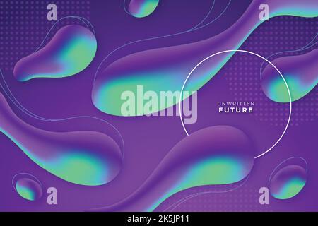 Fluide Neon holografische, horizontale Banner im abstrakten Design mit bunten Tropfen und editierbarer Text-Vektorgrafik Stock Vektor