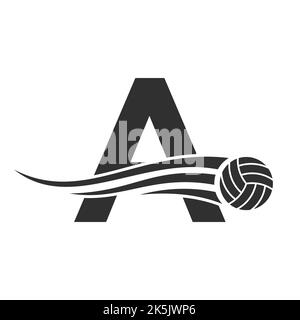 Schreiben Sie Ein Volleyball Logo Design für Volley Ball Club Symbol Vektor-Vorlage. Vorlage Für Volleyball-Zeichen Stock Vektor