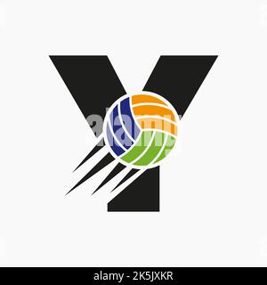 Anfangsbuchstabe Y Volleyball Logo Konzept mit beweglichem Volleyball Symbol. Vektor-Vorlage Für Volleyball-Sport-Logo-Symbol Stock Vektor