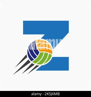 Anfangsbuchstabe Z Volleyball Logo Konzept mit beweglichem Volleyball Symbol. Vektor-Vorlage Für Volleyball-Sport-Logo-Symbol Stock Vektor