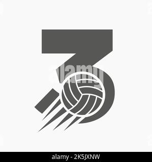 Anfangsbuchstabe 3 Volleyball Logo Konzept Mit Beweglichem Volleyball Symbol. Vektor-Vorlage Für Volleyball-Sport-Logo-Symbol Stock Vektor