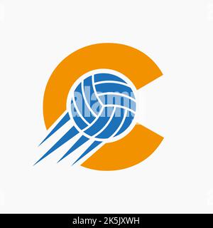 Anfangsbuchstabe C Volleyball Logo Konzept mit beweglichem Volleyball Symbol. Vektor-Vorlage Für Volleyball-Sport-Logo-Symbol Stock Vektor