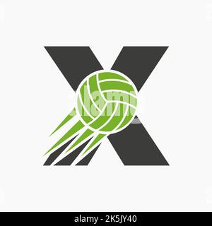 Anfangsbuchstabe X Volleyball Logo Konzept mit beweglichem Volleyball Symbol. Vektor-Vorlage Für Volleyball-Sport-Logo-Symbol Stock Vektor
