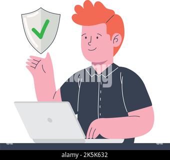 Geschäftsmann mit Laptop mit Sicherheitsschild Stock Vektor