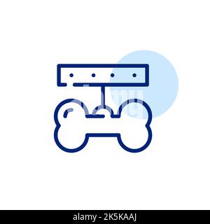 Hundehalsband mit Knochen-Namensschild. Pixel-perfektes, bearbeitbares Strichsymbol Stock Vektor