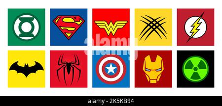 Logos Ikonen der berühmtesten Superhelden im Vektorformat Stock Vektor