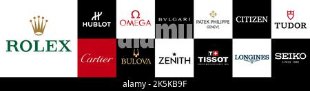 Die bekanntesten Marken Uhrenhersteller im Vektorformat Stock Vektor