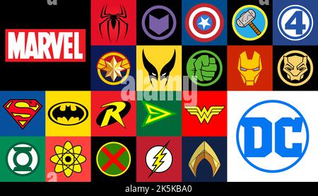 Icon, Logo, Top Superhero Comics Marvel & DC im Vektorformat Stock Vektor