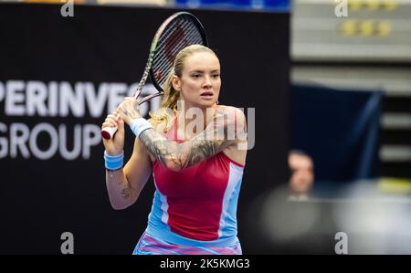Tereza Martincova aus der Tschechischen Republik im Kampf gegen die Russin Ekaterina Alexandrova im Viertelfinale des Tennisturniers AGEL Open WTA 500 2022 am 7. Oktober 2022 in Ostrava, Tschechische Republik - Foto: Rob Prange/DPPI/LiveMedia Stockfoto