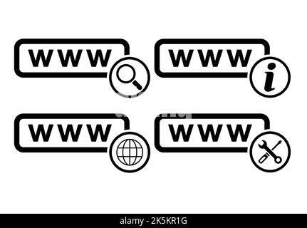 Satz von World Wide Web-Symbol, www Internet-Website-Symbol, klicken Sie Maus Pfeil Zeichen Vektor-Illustration . Stock Vektor