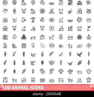 100 Tier-Icons gesetzt. Umreißen Abbildung von 100 Tier-Symbole Vektor-Set isoliert auf weißem Hintergrund Stock Vektor