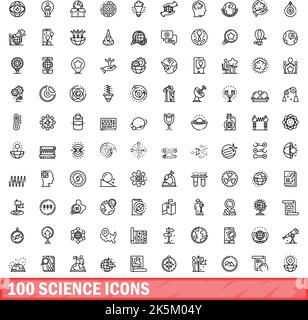 100 Wissenschaftssymbole eingestellt. Skizzieren Sie die Darstellung von 100 Wissenschaftssymbolen, die auf weißem Hintergrund isoliert sind Stock Vektor